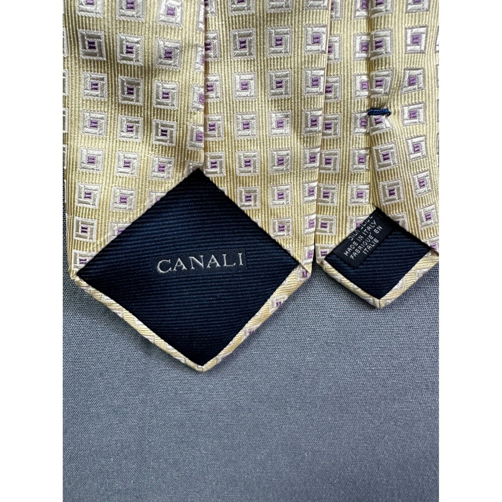 Canali Silk Geometric Square Pattern Necktie Yell… - image 5